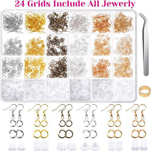 Anezus 1900 Pcs Earring Making Kit with Jewelry Hooks, Fish Hook Earrings, Backs, Jump Rings for Repair, Gifts...