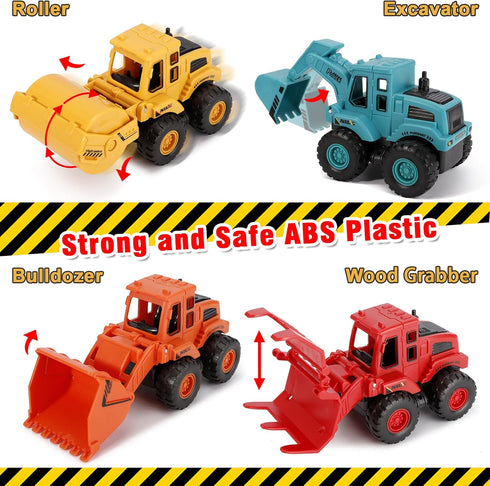4Pcs Construction Toys,Friction Powered Construction Truck Toys Vehicles,Push and Go Construction Sand Truck Toys,Outdoor Toys with Bulldozer Exca...