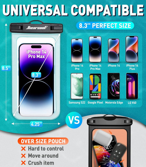 Hiearcool Waterproof Phone Pouch, Waterproof Phone Case, IPX8 Cellphone Dry Bag Compatible for iPhone 15 14 13 12 Pro Max Plus Cellphone Up to 8.3...