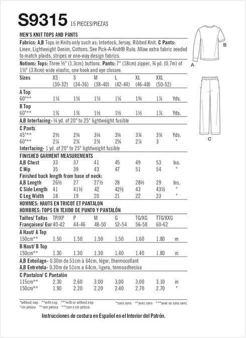 Simplicity Men's Knit Top and Pants Sewing Pattern Kit, Code S9315, Sizes XS-S-M-L-XL-XXL, Multicolor...