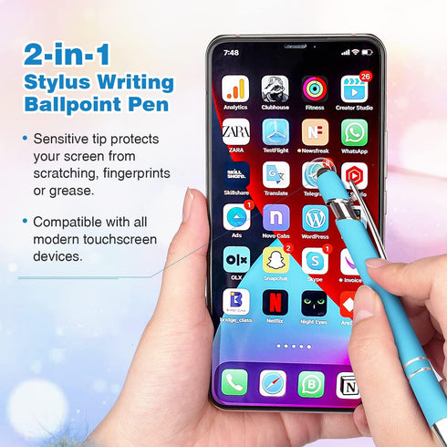 8 Pack Ballpoint Pen 2-in-1 Stylus Retractable Ballpoint Pen with Stylus tip, Metal Stylus Pen for Touch Screens, 1.0 mm Black Ink(Mixed Color)...