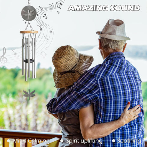 Dragonfly Wind Chimes for Outside with Bright Silver,29 "Memorial Wind Chimes Create a Zen Atmosphere for Outdoor,Garden Patio Yard Decor,Unique D...