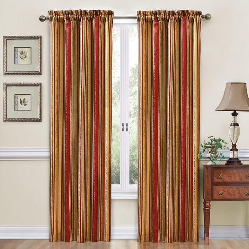 Waverly Traditions Stripe Ensemble Rod Pocket Curtains for Windows in Bedroom, Kitchen, or Living Room, Single Panel, 52" x 84", Crimson...