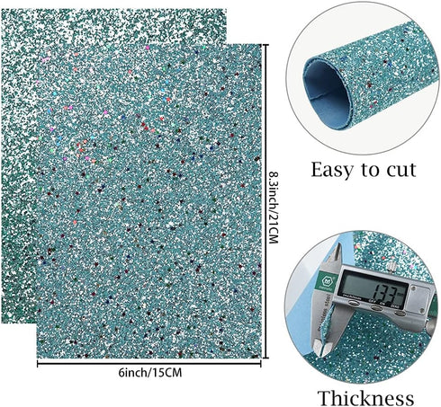 16 Pieces 8x6 Inch New Contrast Colors Blue Green Series Faux Leather Fabric Sheets Include Litchi Fine Chunky Glitter Panda Mermaid Scale Snake T...