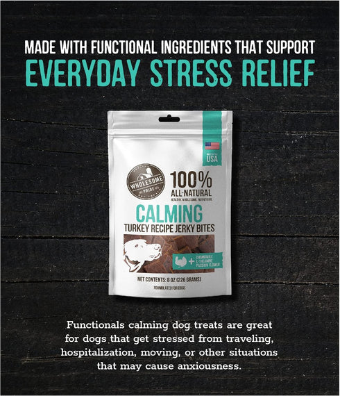 Wholesome Pride Functional Calming Support Turkey Recipe Jerky Bites Calming Dog Treats - 8 oz...