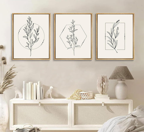 ZJJARTYB Farmhouse Beige Canvas Wall Art Retro Floral Line Pictures Minimalist Botanical Posters Neutral Prints Boho Artwork Simple Painting Wall ...