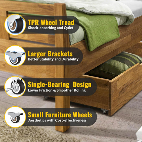 1.25 Inch Small Caster Wheels for Furniture with Rigid Fixed Non Swivel Mounting Plate Total 100 LBS Capacity of Mini Caster Wheels Set of 4 Geare...