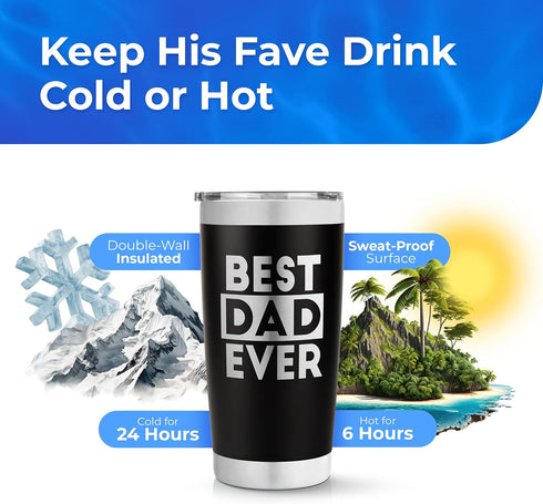 SassyCups Best Dad Ever Tumbler - Travel Coffee Travel Mug, 20 oz - Fathers Day Coffee Cup, Cool Gifts for Dad, Insulated Tumbler...