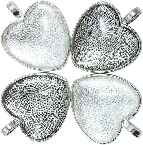 30 PCS 25mm Silver Heart Pendant Trays with Glass Setting,Pendant Blank Base,Silver Pendant Trays,Cameo Bezel Cabochon Settings...