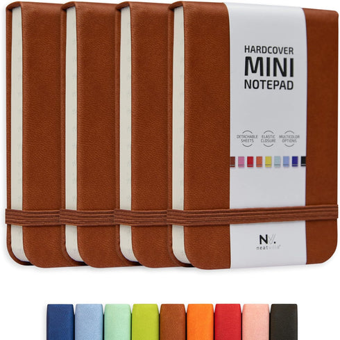 Tiny Notebook 3x4 Small Notepad Pocket Size, A7 Leather Hardcover Mini Notebook, Tear Off Sheet Tiny Notepad with Elastic Band, 4 Pack Mini Pocket...