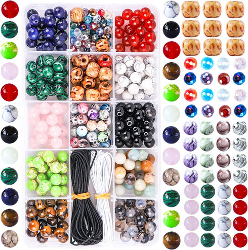 Fishdown Mixed Stone Beads Kit - 290 Pcs Crystal, Chakra Healing, Wooden & Gemstone Beads for Jewelry Making DIY Kit...