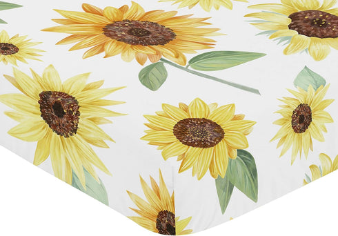 Sweet Jojo Designs Yellow, Green and White Sunflower Boho Floral Girl Baby or Toddler Nursery Fitted Crib Sheet - Farmhouse Watercolor Flower...