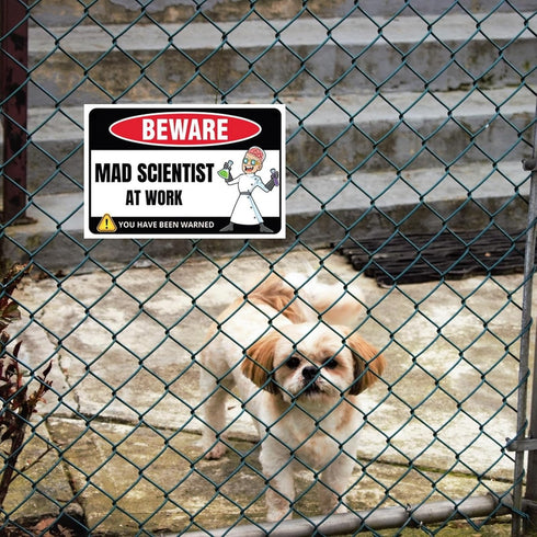 Funny Beware of Dog Sign Private Property No Trespassing Warning Signs, Beware Mad Scinetist at Work, Yard Sign Garage Farm Garden Wall Decor Sign...