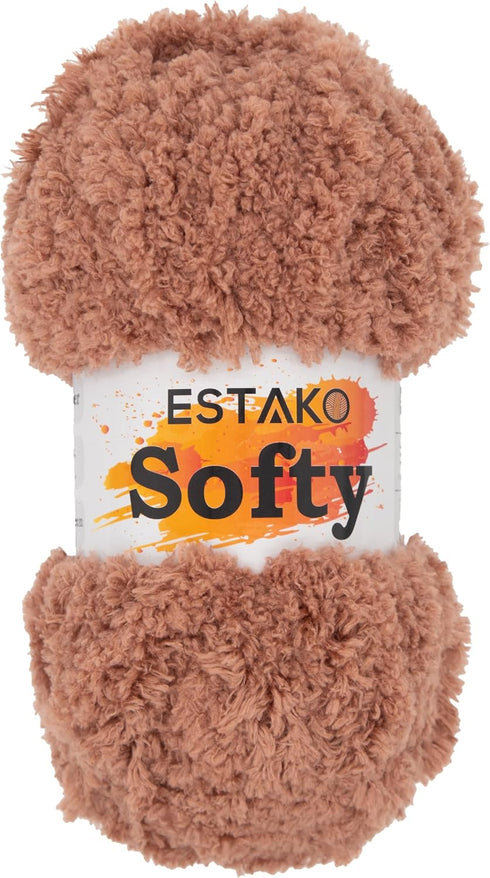 Estako Softy 100% Polyester Fluffy Soft Chunky Bulky weight #5 Yarn for Crocheting and Knitting 3.52 oz (100 gr) 98 Yds (90 m) (9430 - Camel)......