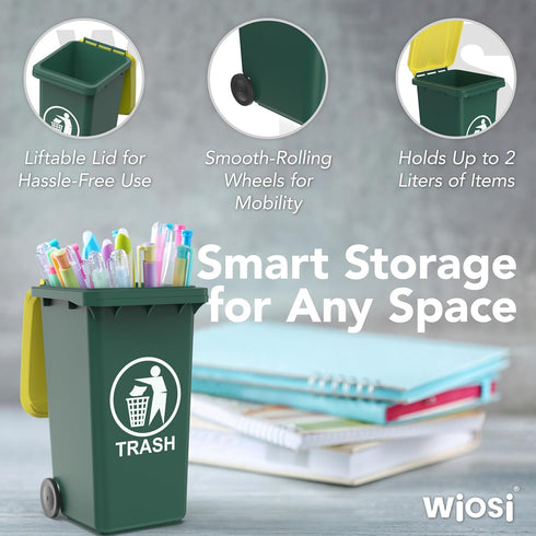 Wiosi Mini Garbage Trash Pen Holder for Desk | Tiny Recycle Bin Pencil Holder Green & Blue, Pack of 2 | Storage for Pencil & Pen | Office Statione...