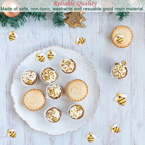 MIKIMIQI 30 Pcs Tiny Resin Bees Decor Bumble Bee Embellishment Resin Bees Craft Decorations with Storage Box for DIY Craft Wreath Scrapbooking Par...