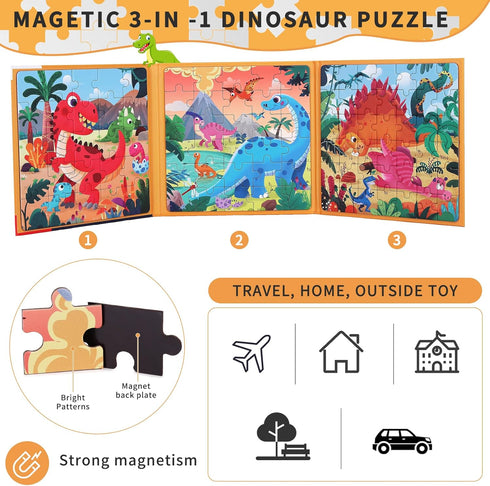 Magnetic Puzzles for Kids 3-8 - 97 Pieces Montessori Magnet Puzzle Book for Toddler Ages 3-5 Dinosaur Activities Toy Travel Puzzles Game Learning ...