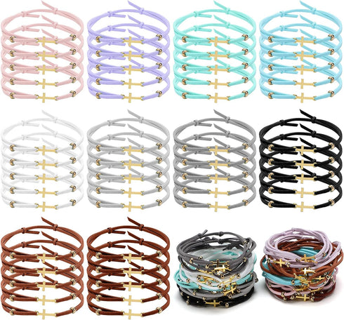 Junkin 50 Pcs Cross Bracelet for Women and Men Friendship Handmade Adjustable Strings Charm Rope Braided String Bracelet for Teens Kids Christian ...