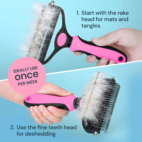 MalsiPree Pet Grooming Brush for Dogs/Cats, 2 in 1 Deshedding Tool & Dematting Undercoat Rake for Mats & Tangles Removing, Reduces Shedding by up ...