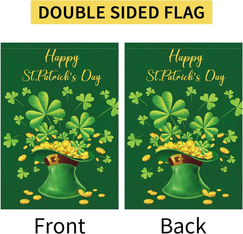 Happy St Patrick's Day Garden Flag 12 x 18 Inch Burlap Spring Flag Double Sided Printed Shamrocks Holiday Flags Happy St. Patrick's Sign for Home ...