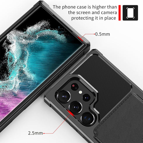 for Samsung Galaxy S22 Ultra Case with Card Holder, Compatible with Magnetic Car Mount, Heavy Duty Shockproof Rugged Soft TPU Back Leather Flip Wa...