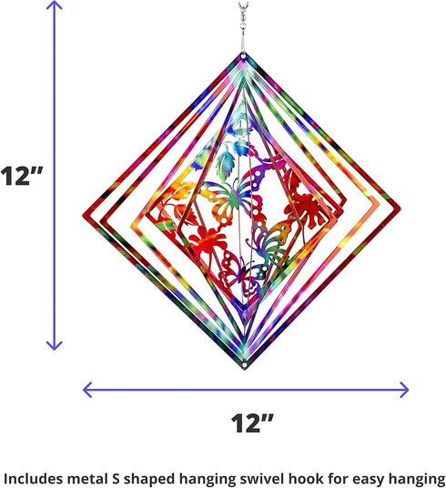 Dawhud Direct Rainbow Butterfly Kinetic Wind Spinners for Yard and Garden Wind Spinner Outdoor Metal Large Hanging Rainbow Decor Magic 3D Garden A...