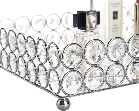 Feyarl Crystal Vanity Makeup Perfume Tray Ornate Jewelry Trinket Organizer Cosmetic Decorative Tray Skin Care Storage for Home Dressing Table Wedd...