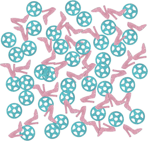 Wheels or Heels Confetti Glitter, Baby Shower He or She Party Table Confetti, Gender Reveal Paper Scatter, Boy or Girl Table Decorations Confetti,...