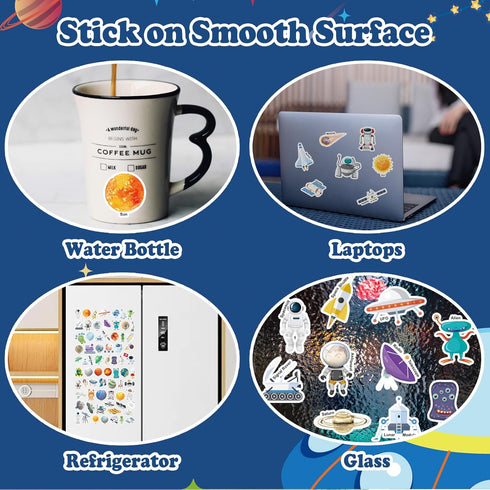 213 PCS Space Reusable Sticker Books for Kids, 6 Sheets Reusable Stickers for Toddlers, Cute Waterproof Toddler Stickers Age 3+, Window Clings Tra...
