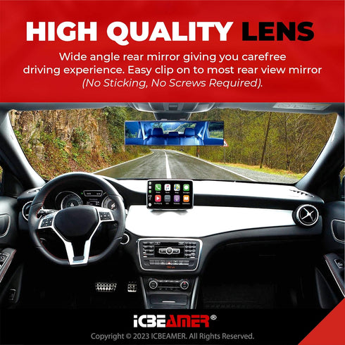 ICBEAMER 11.8 Inch Car Rearview Mirror, Panoramic Wide Angle, HD Blue Tint Glass, Interior Clip On Convex Car Mirror, Anti Glare, Automotive Acces...