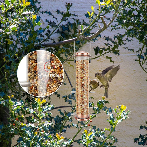MIXXIDEA Finch Bird Feeder Hanging Metal Thistle Seed Feeder with 8 Feeding Ports Nyger Seed Feeder, Goldfinch Feeder for Outdoors Garden Copper...