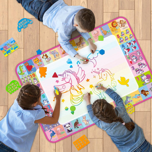 Aqua Water Doodle Mat - Kids Drawing Mat Toddlers Educational Toys for Age 3 4 5 6 7 8 Year Old Boys Girls Gifts - Neon Color Mat Doodle Board Wri...