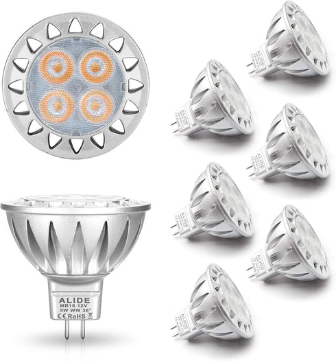 ALIDE MR16 Led Bulbs 5W Replace 20W 35W Halogen Equivalent,2700K Soft Warm White,12V Low Voltage MR16 GU5.3 Bulb Spotlights for Outdoor Landscape ...