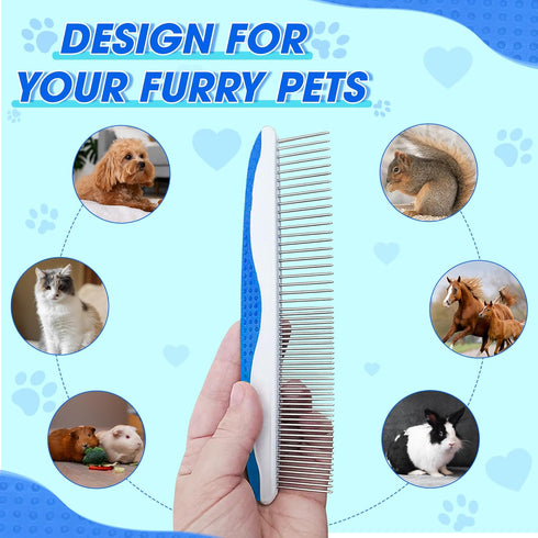 Dog Comb to Remove Tangles and Knots, Cat Comb with Stainless Steel Teeth and Non-Slip Handle, Dog combs for grooming matting for Long Haired Dog,...