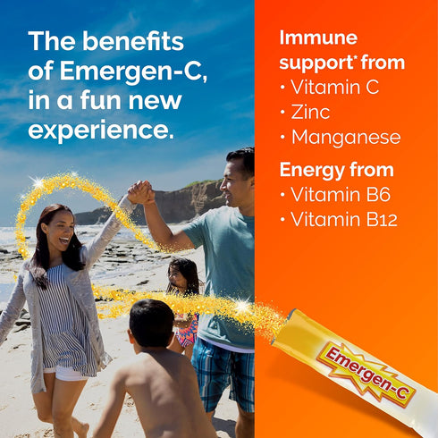 Emergen-C Crystals, On-The-Go Immune Support Supplement with Vitamin C, B Vitamins, Zinc and Manganese, Orange Vitality - 56 Stick Packs...