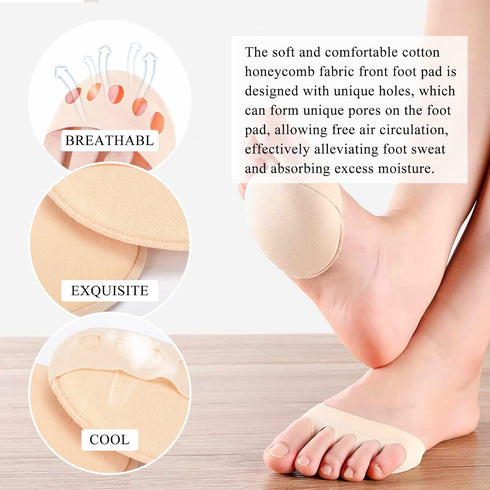 3 Pairs Invisible Breathable Honeycomb Fabric Ball of Foot Pads, Thickened Soft Metatarsal Cushions Socks for Flats High Heels, Prevention Pain Re...