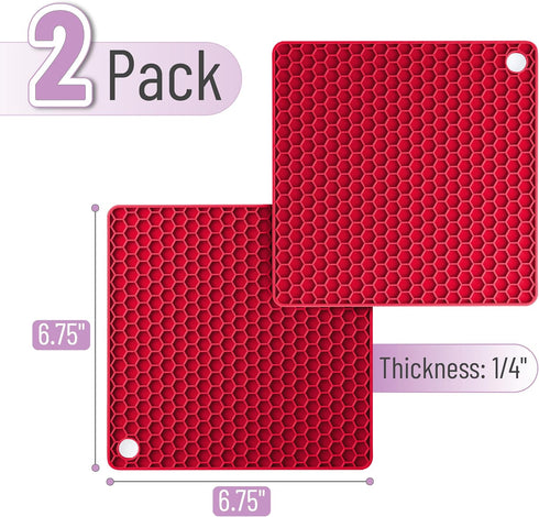 BTaT- Silicone Trivet Mats, 2 Pack, Rose Red Silicone Trivet, Silicone Hot Pads for Kitchen, Silicone Trivets for Hot Pots and Pans, Silicone Hot ...