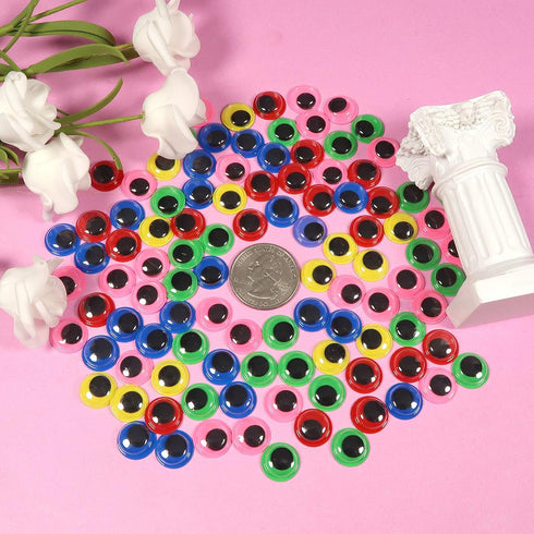 TOAOB 300pcs 12mm Googly Wiggle Eyes Self Adhesive Round Plastic Craft Sticker Eyes DIY Arts Scrapbooking Accessories Red Dark Green Blue Pink Yel...