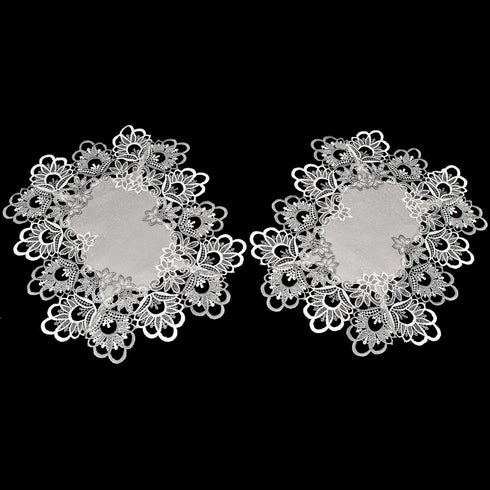 Silver Gray European Lace and Antique Fabric Placemats, Doilies (12Wx18L Set of 2)...