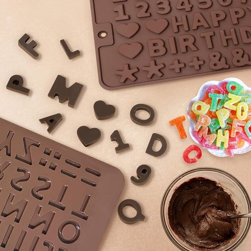 Silicone Letter Mold and Number Chocolate Molds with Happy Birthday Cake Decorations Symbols 2pcs...