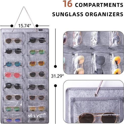 Sunglasses Organizer Storage - 16 Slots Glasses Storage Wall Pocket Display Hanging on Door, Eyewear Display, Dust-Proof...