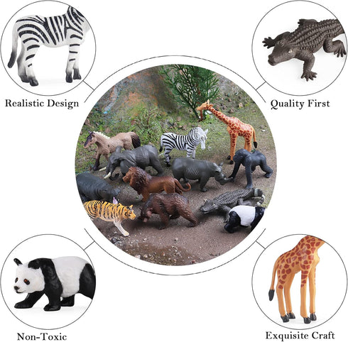 RCOMG 24 PCS Small Animal Toys Set: Farm Animal Toys & Forest Animal Figures, Realistic Animal Figurines Cake Topper Party Favor for Kids Toddlers...