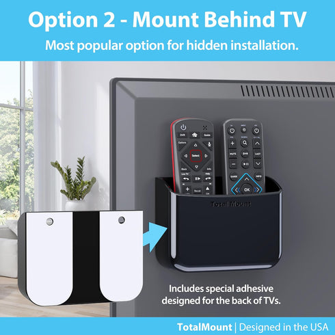 TotalMount Universal Remote Control Holder – Attaches to Wall or Back of TV – Compatible with All TV Remotes (Premium Black, Large Two Pack)...