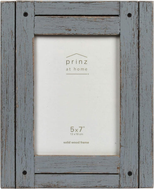 Prinz Homestead 5-Inch by 7-Inch Rustic Wood Picture Frame in Distressed Finish, Tabletop or Wall Mount, Gray...