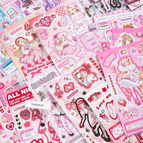 cute Scrapbook Stickers Book with 500 Stickers A5 Size Cute Girl Stickers Kawaii People stickers Pre-Cut journaling Stickers kids scrapbook kit fo...