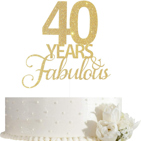 40 Years Fabulous Cake Topper, 40th Birthday Cake Topper, 40th Anniversary Cake Topper with Gold Glitter...