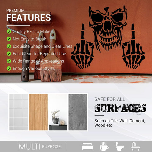 12 Pcs Skull Stencil Flame Stencil Fire Skull Stencils for Airbrushing Reusable Airbrush Flame Template Flame Painting Decor Laser Cut Reusable Te...