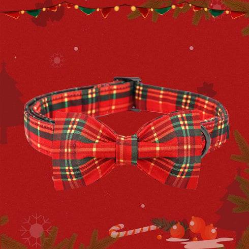 Lionheart glory Christmas Dog Bow Collar Plaid Bow Dog Collar Girl or Boy Dog Bow Tie Collar Pet Gift Adjustable Dog Collar for Small Dog...