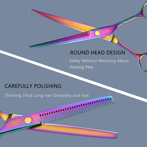 Dog Scissors for Grooming with Safety Blunt Tip, Dog Grooming Scissors Set for Pets, Professional 7 in 1 Grooming Scissors for Dogs and Cats - 6CR...