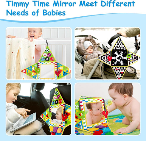 Tummy Time Baby Mirror Toys Double-Sided Black and White High Contrast Baby Toys with Squeaker for Babies Sensory Texture Infant Toys 0 3 6 9 12 M...